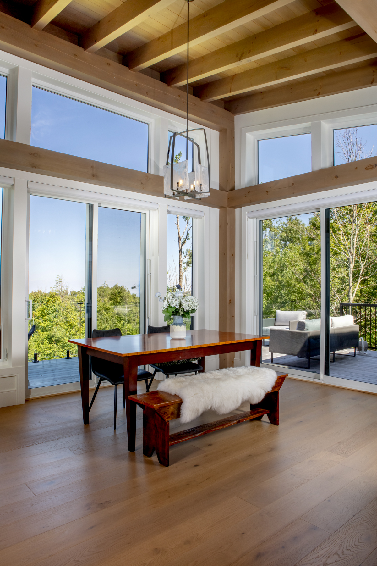 elevated modern timber interior dining room