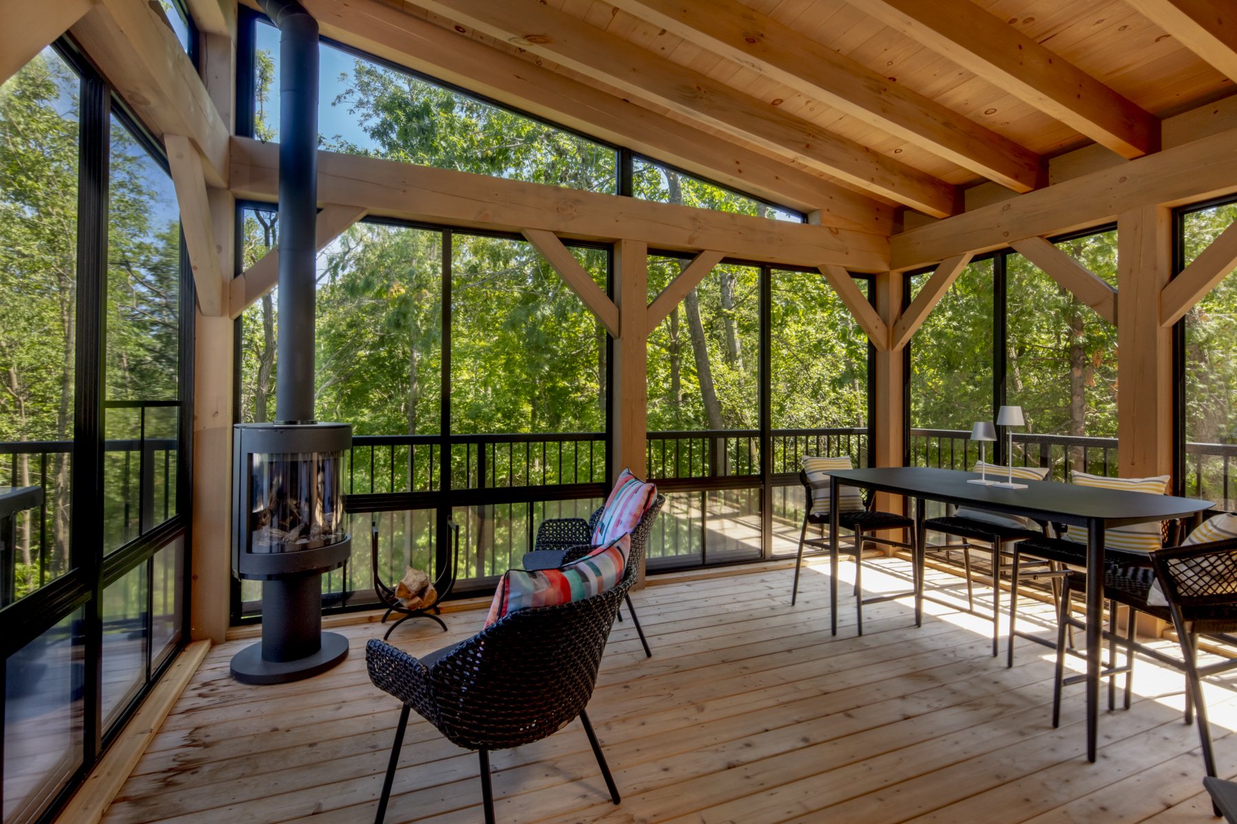 elevated modern timber exterior screened in